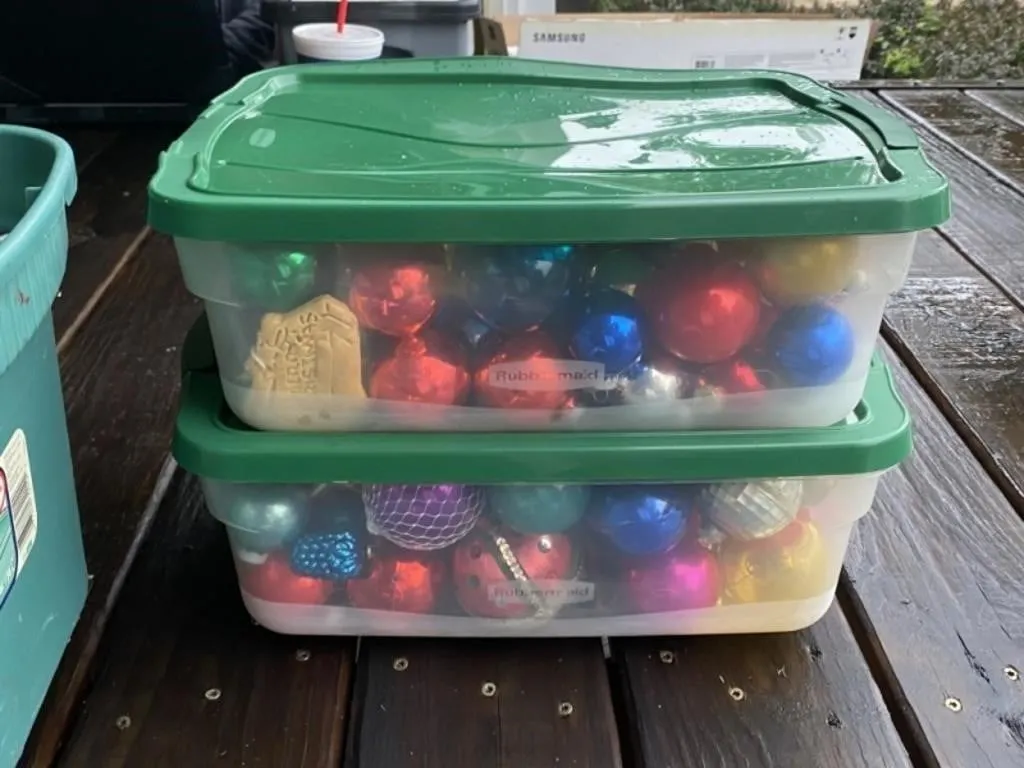 2 - Totes of Christmas Ornaments