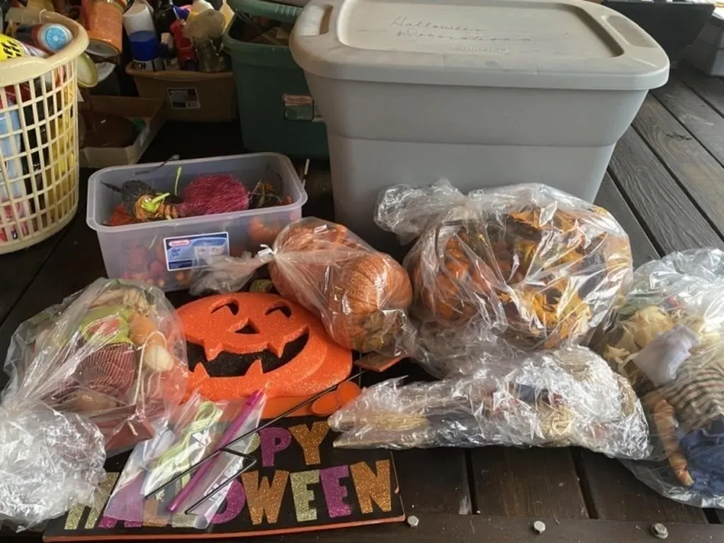 Tote of Halloween & Fall Decorations