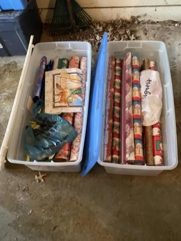2 - Totes with Lids Full of Gift Wrap