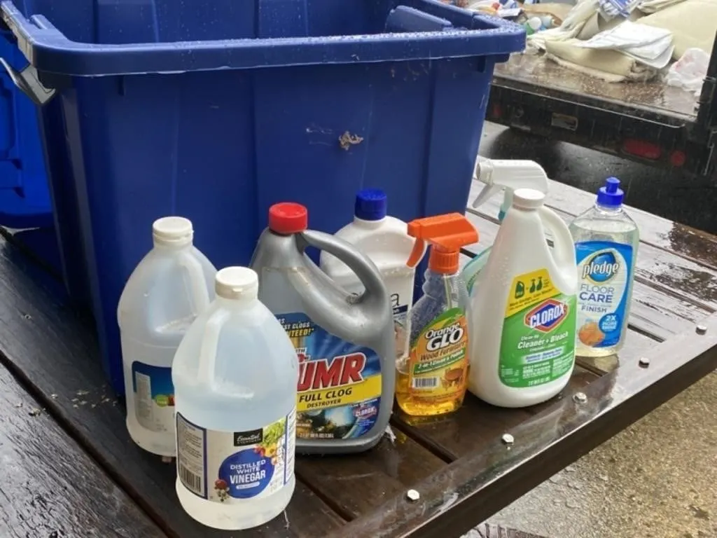 Tote with Lid Full of Cleaners