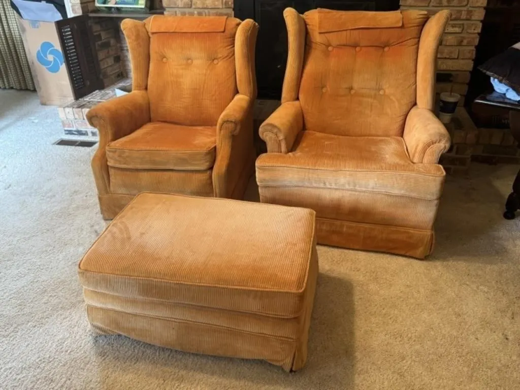 2 - Arm Chairs & Matching Footstool