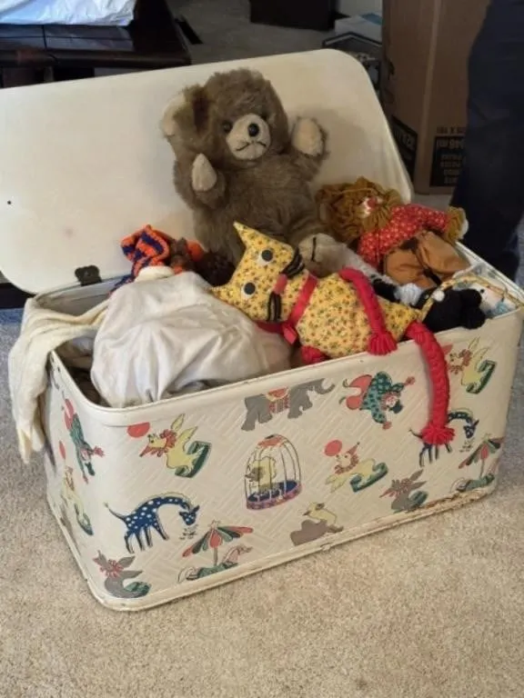 Toy Box Full of Vintage Stuffed Animals