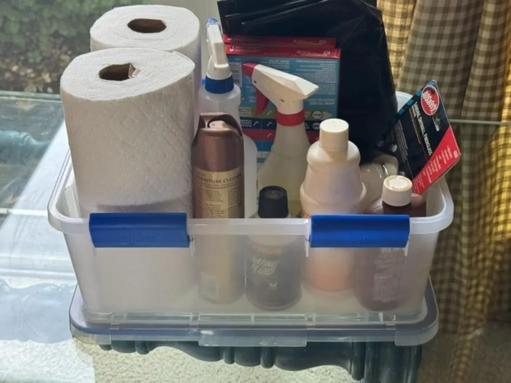 Tote with Lid Full of Cleaners