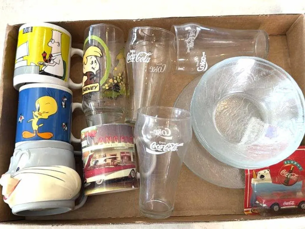 Coca-Cola Glass Plates, Bowls, Cups, Car, Pizza