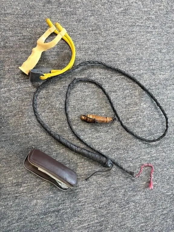 Lock Picking Kit, Slingshot, Game Call, and Whip