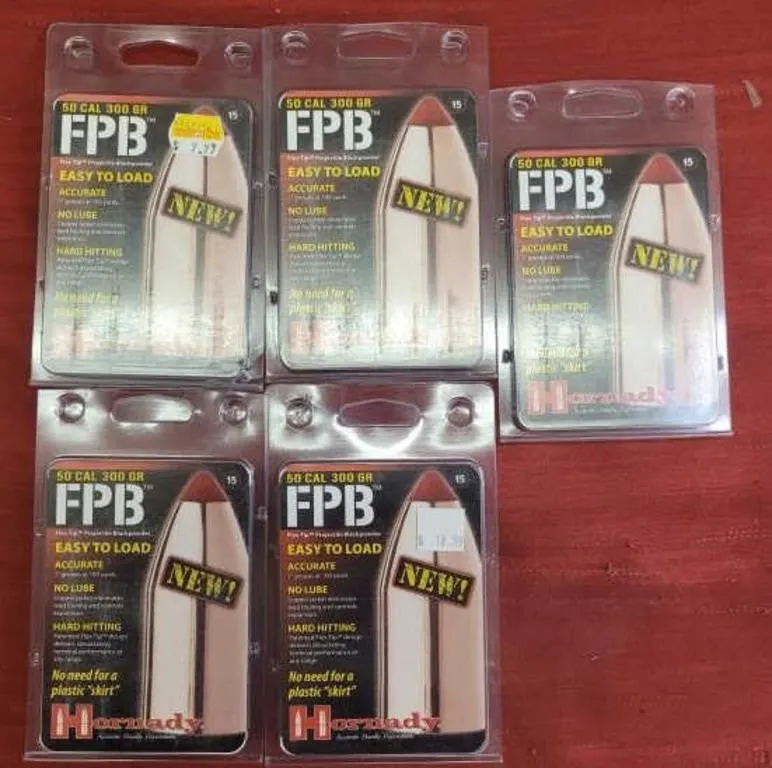 5 Packs Hornady .50 cal. 300 gr FPB