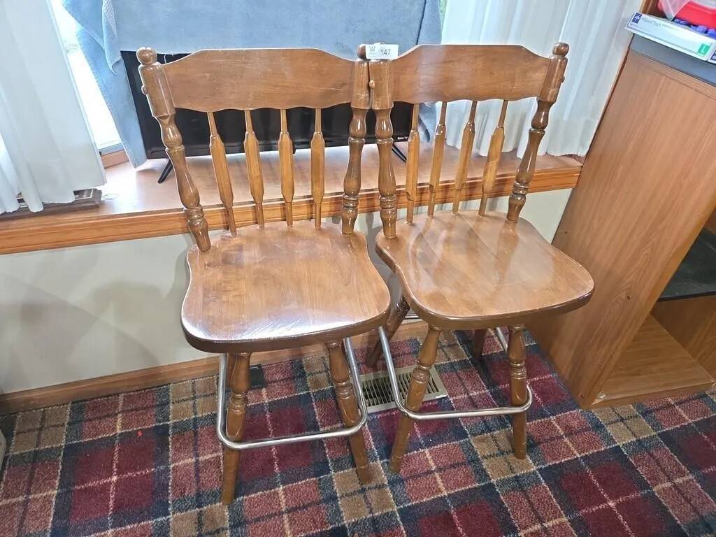 Pair 24" Swivel Stools and Cabinet (No Contents)