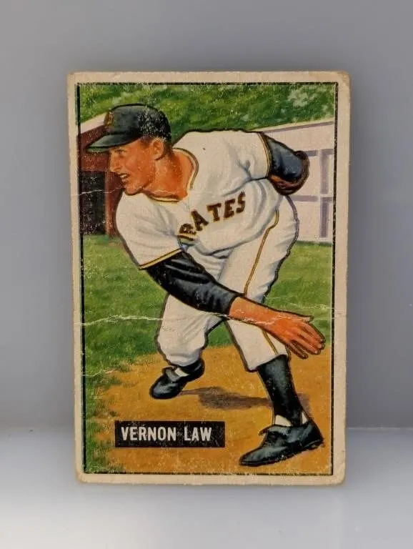 1951 Bowman #203 Vern Law Pirates Creases/Stain