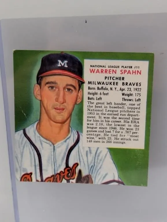 1954 RED MAN TOBACCO WARREN SPAHN HOF 11N C/S