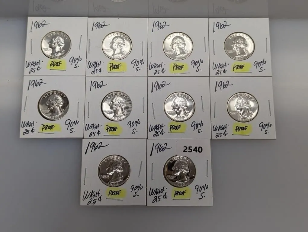 Lot (10) 1962 PF 90% Silv Quarters
