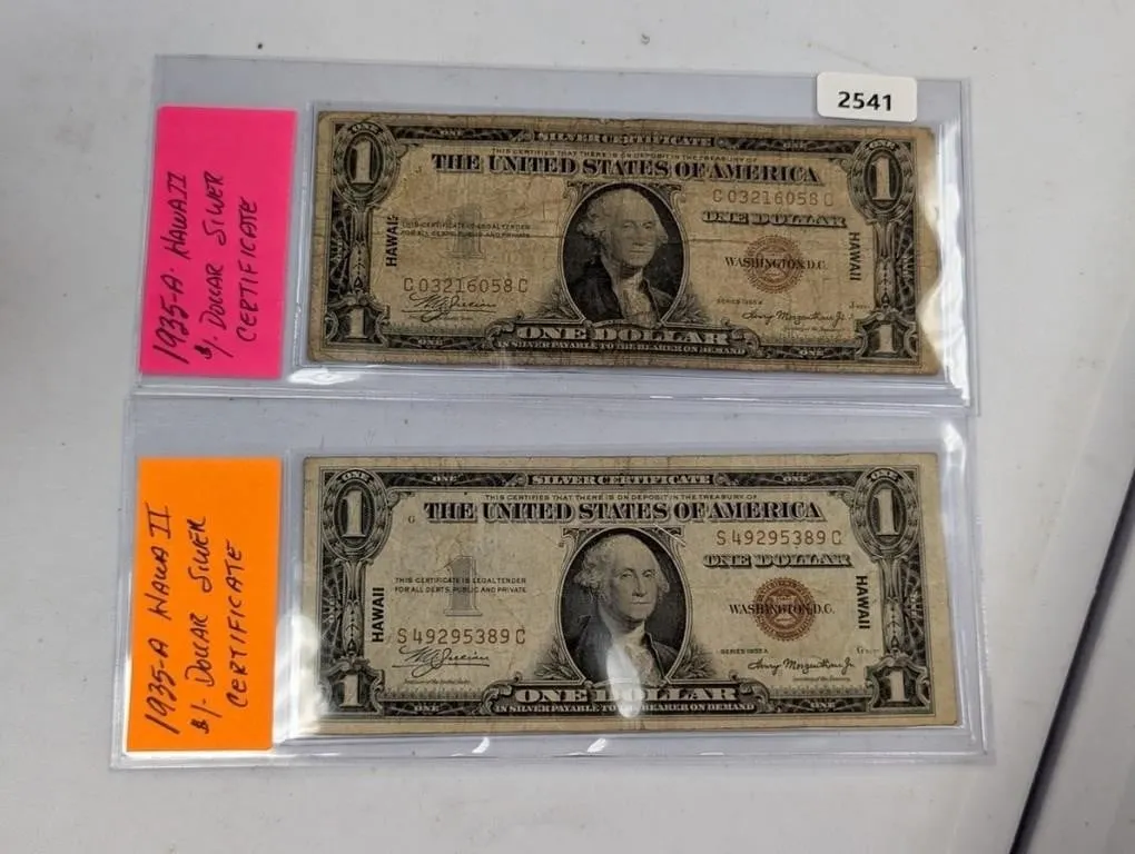 (2) 1935-A Hawaii $1 Silver Certificate