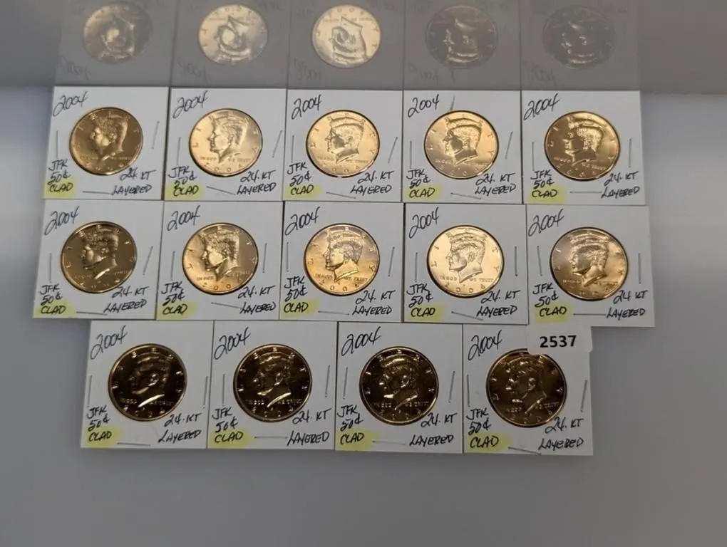 Lot of 2004 Clad 24Kt Gold Layered JFK Half $1