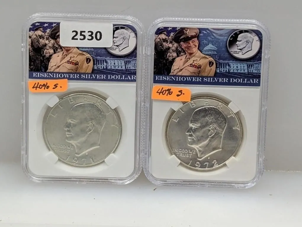 (2) Genuine 40% Silv Ike $1 Dollars
