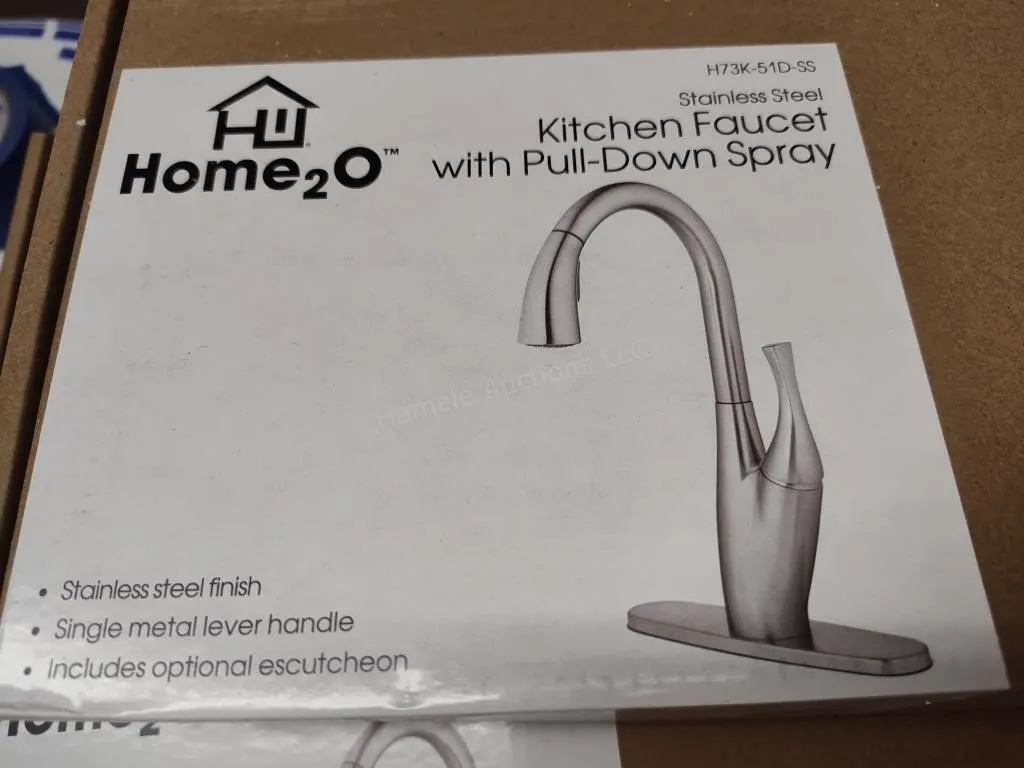 Home2O faucet with pull down spray stainless steel