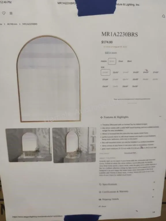 Elegant mirror brass 22x30"