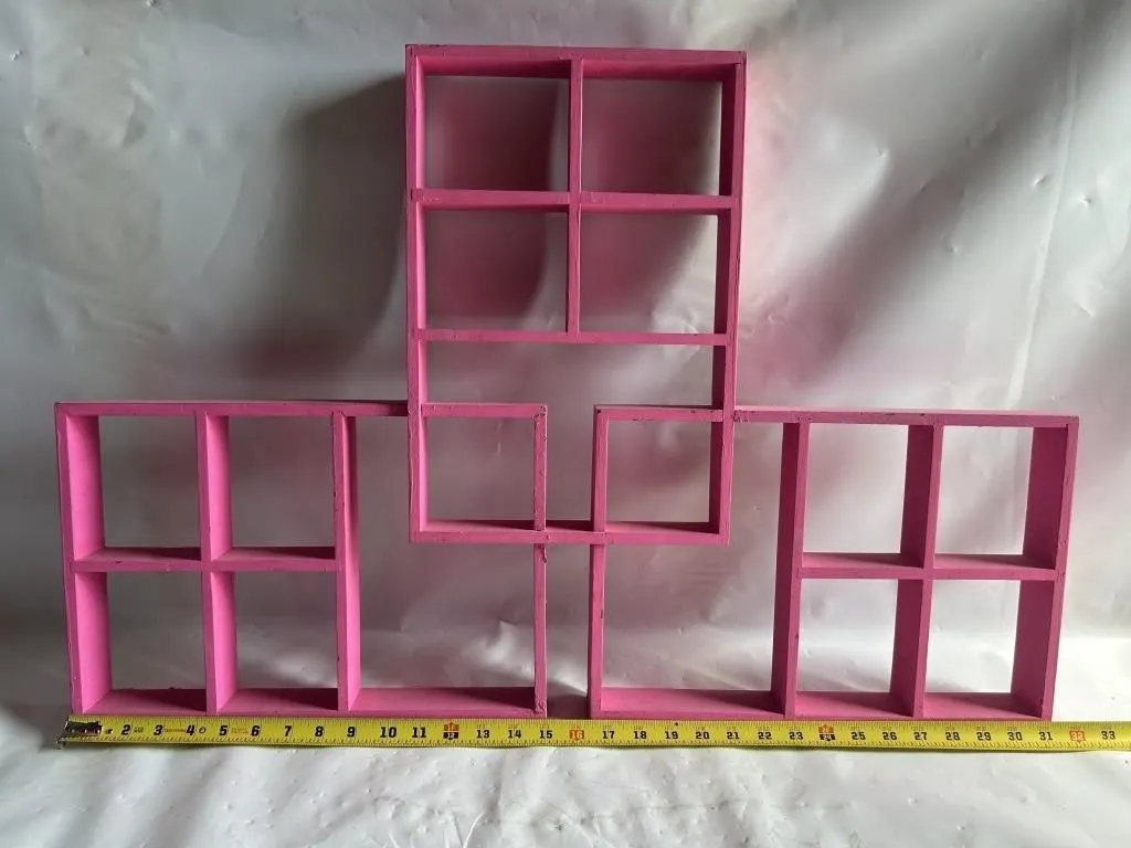 Pink Wooden Cubby Wall Shelf Set