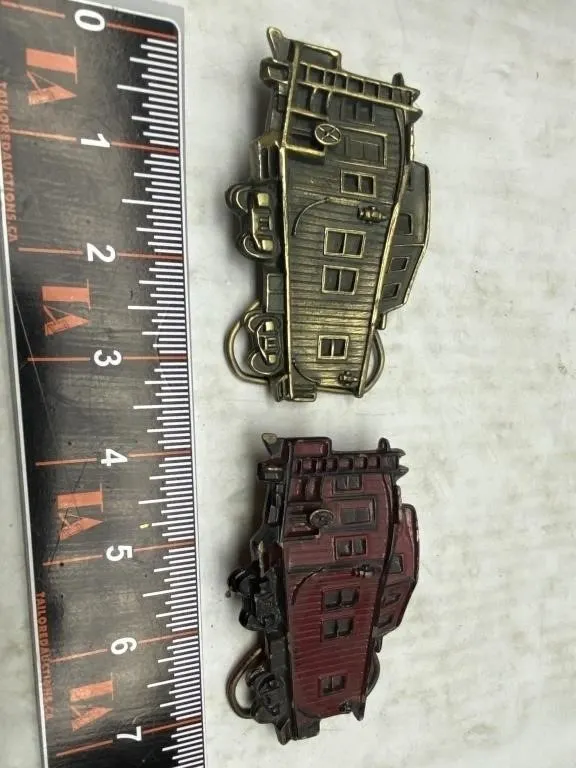 Brass caboose train belt buckles (2)