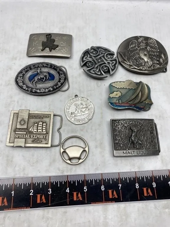 Assorted vintage belt buckles collection