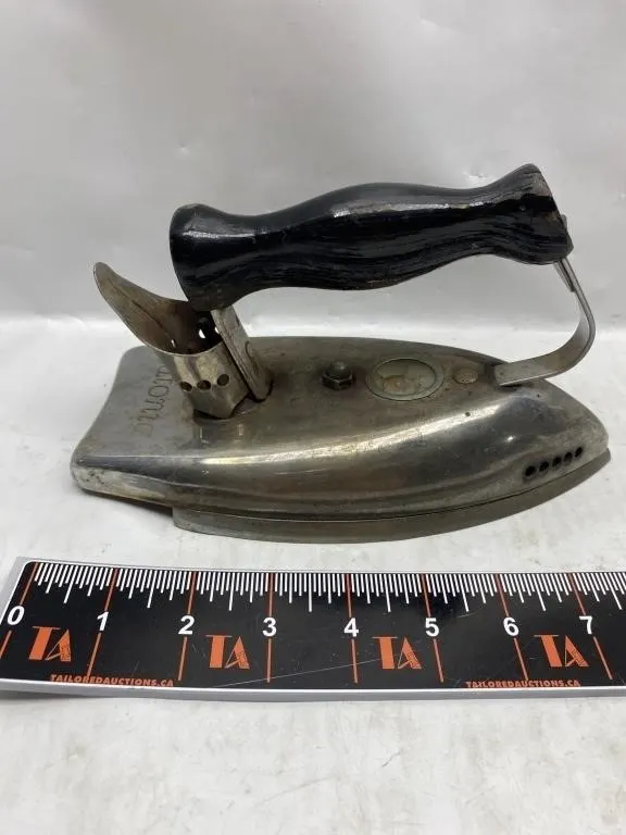 Vintage Eatonia Chrome Sad Iron with Wood Handle