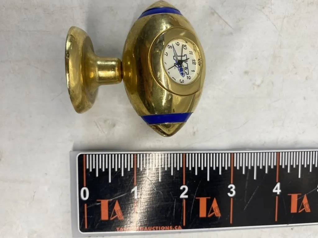 Brass Football-Shaped Desk Clock with Blue Enamel