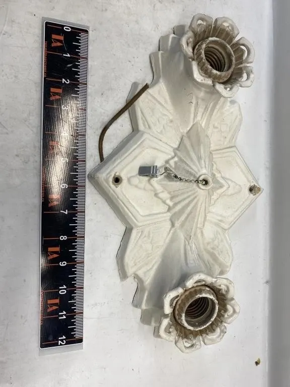 Antique Cast Metal Double Sconce Ceiling Light