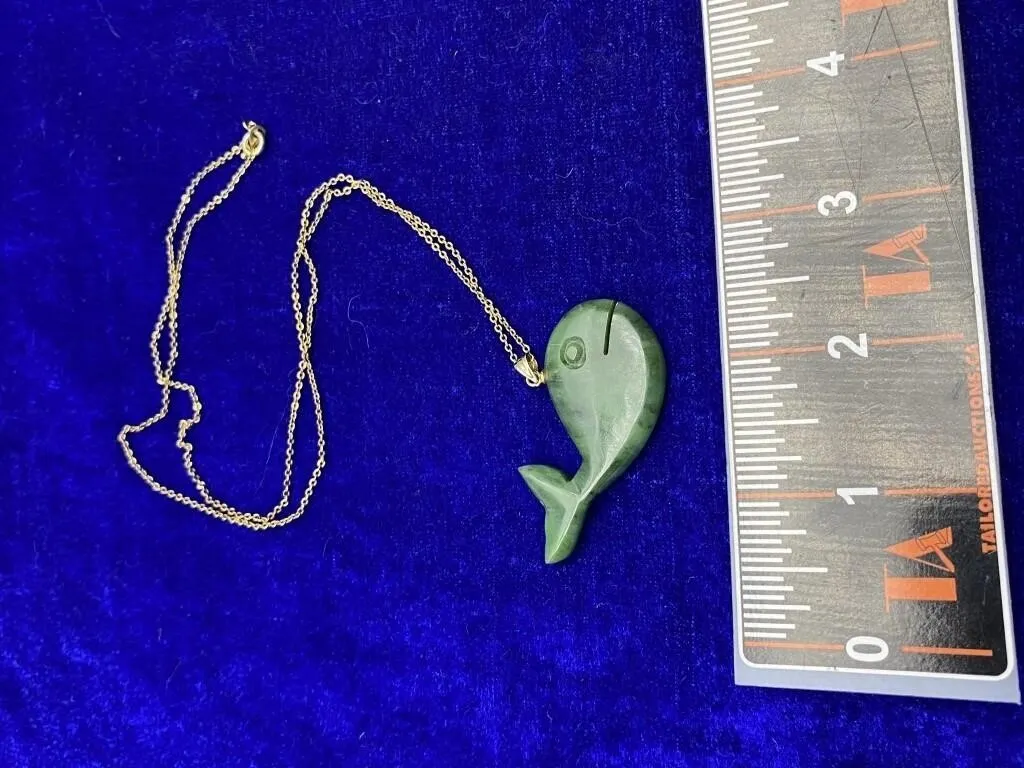 6.30 CT Jade Dolphin Pendant on 24" Gold-Plated