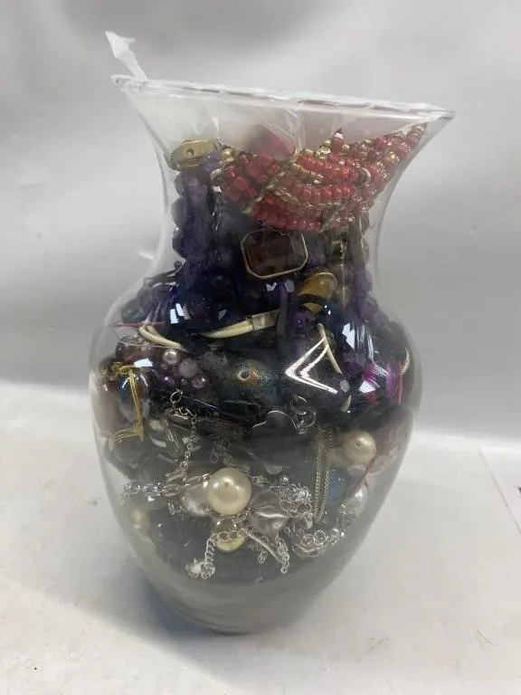 Vase Filled with Mixed Costume Jewelry Beads