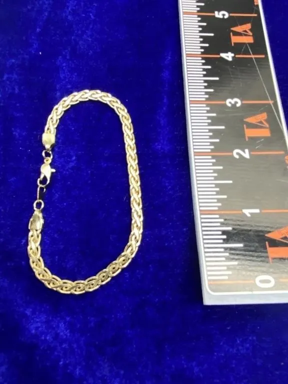 8" Gold Plated Wheat Chain Bracelet, 9.09g