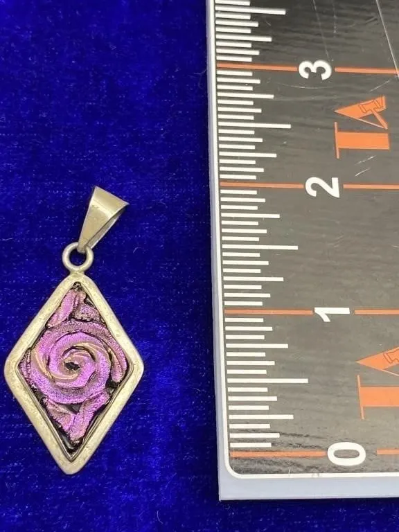 925 Dichroic Glass Pendant, Sterling Silver,