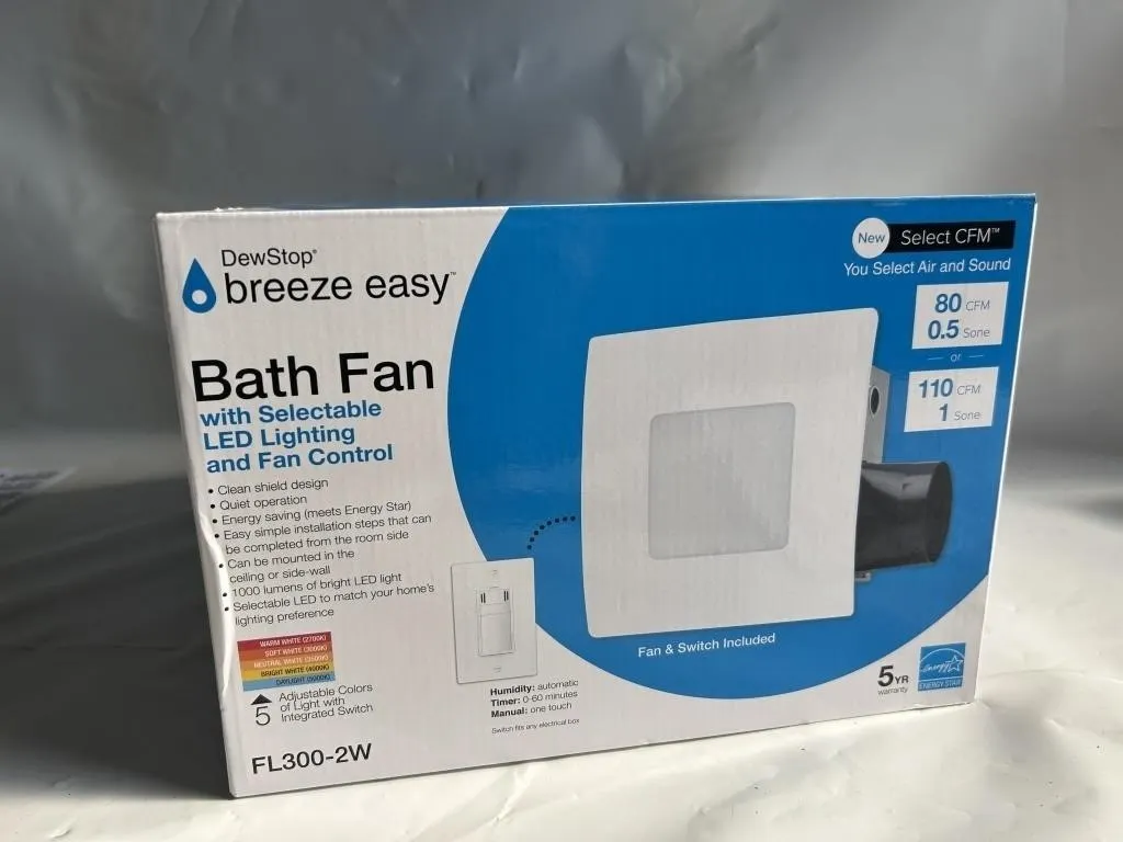 DewStop Breeze Easy Bath Fan w/ LED Lighting &
