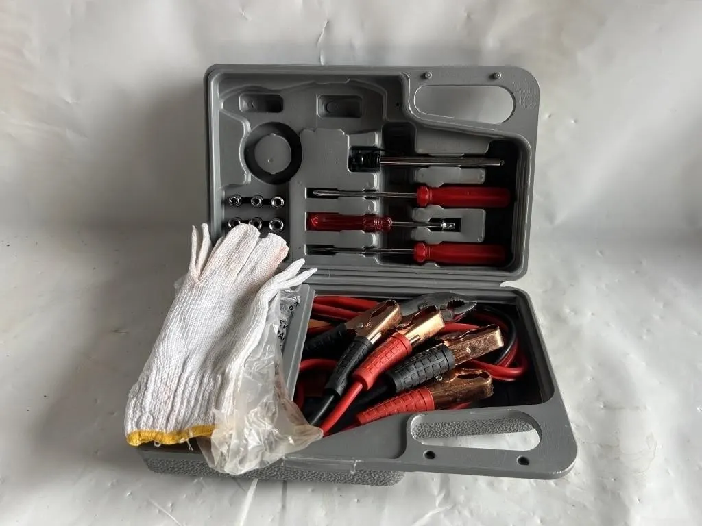 Roadside Emergency Tool Kit w/ Jumper Cables &