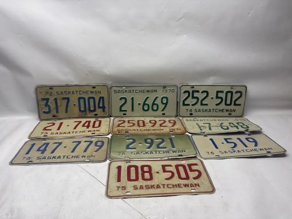 Vintage Saskatchewan License Plates, Lot of 10