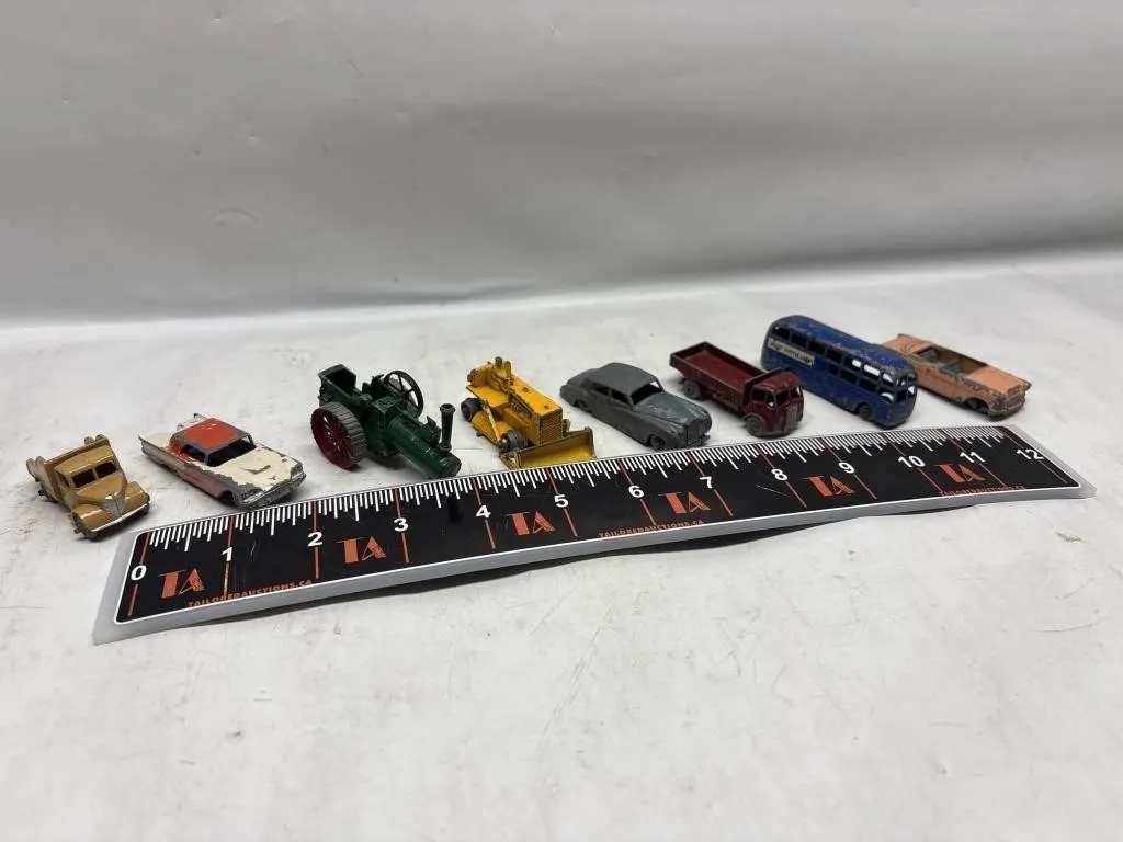 Lot of 9 Vintage Diecast Vehicles (Trucks, Bus,