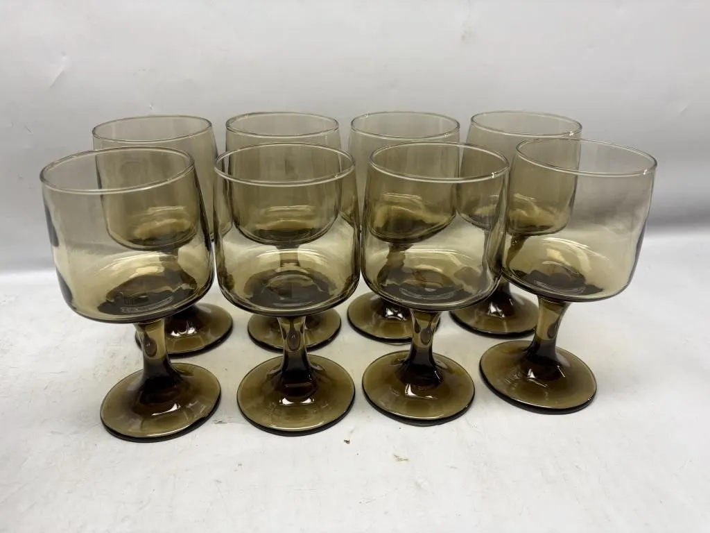 Set of 8 Smoke Glass Wine Goblets