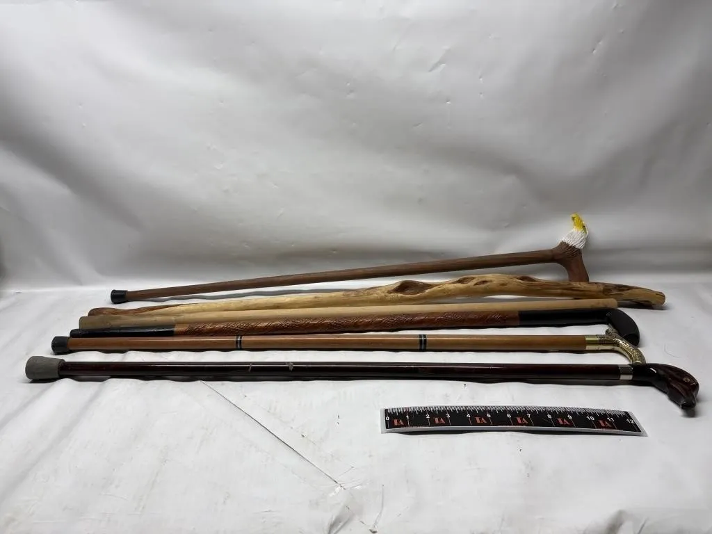 Assorted Wooden Walking Sticks & Canes, Set of 7