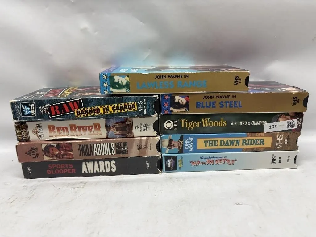 VHS Tape Lot: John Wayne, WWF, Sports & More (9