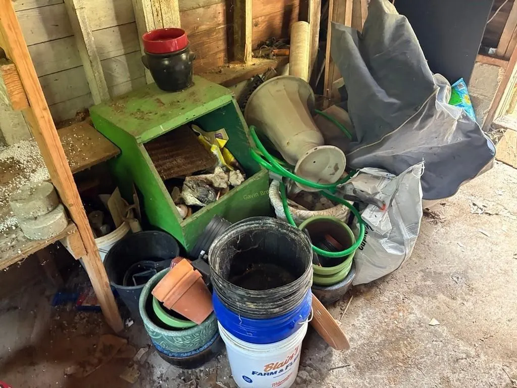 Misc Planters & other items in corner of shed