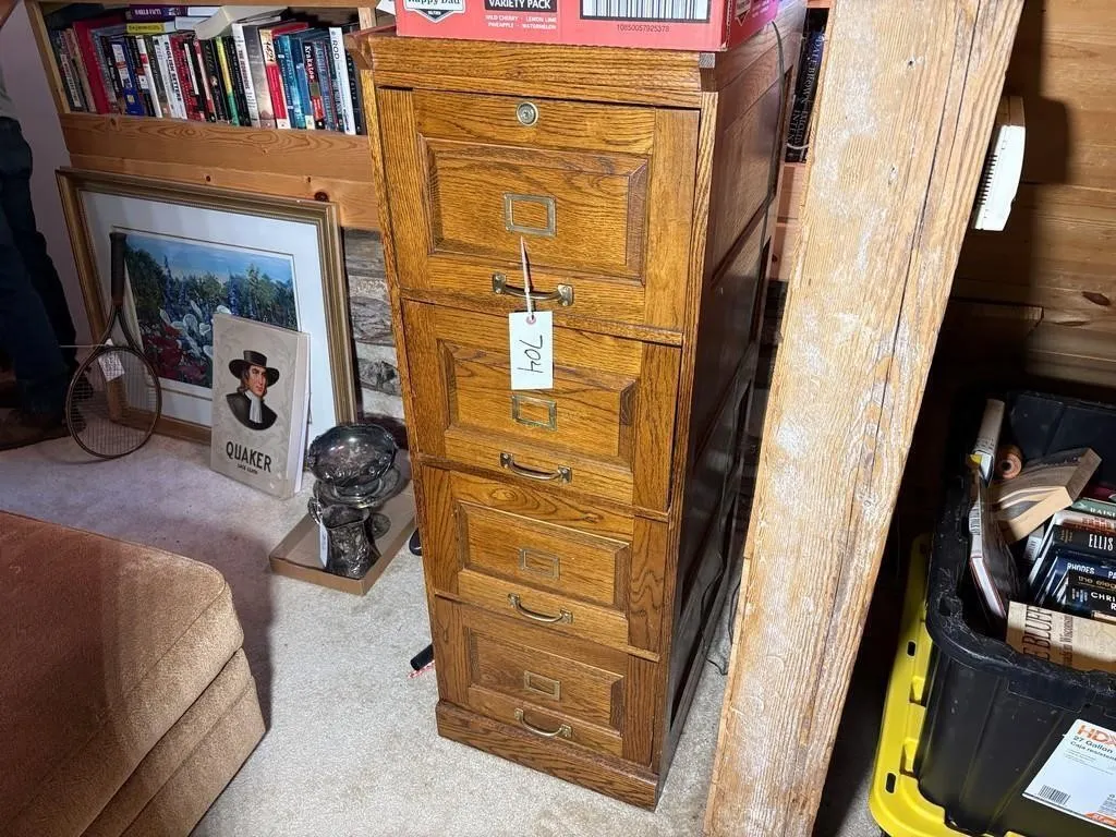 Oak 5-Drawer Filing Cabinet