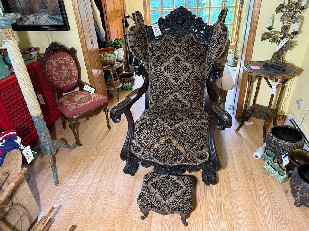 Antique Arm Chair w/Foot Stool