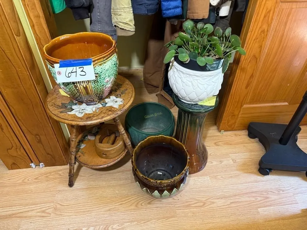 Pottery Pieces, Plant Stands, Wooden end table