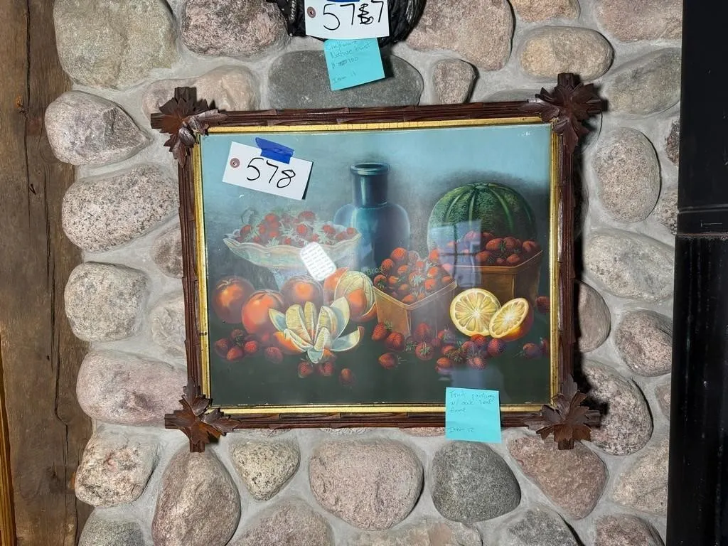 Fruit Painting w/Oak Leaf Frame