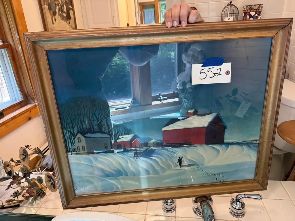 Walt Curlee - Red Barn Snow Scene Picture