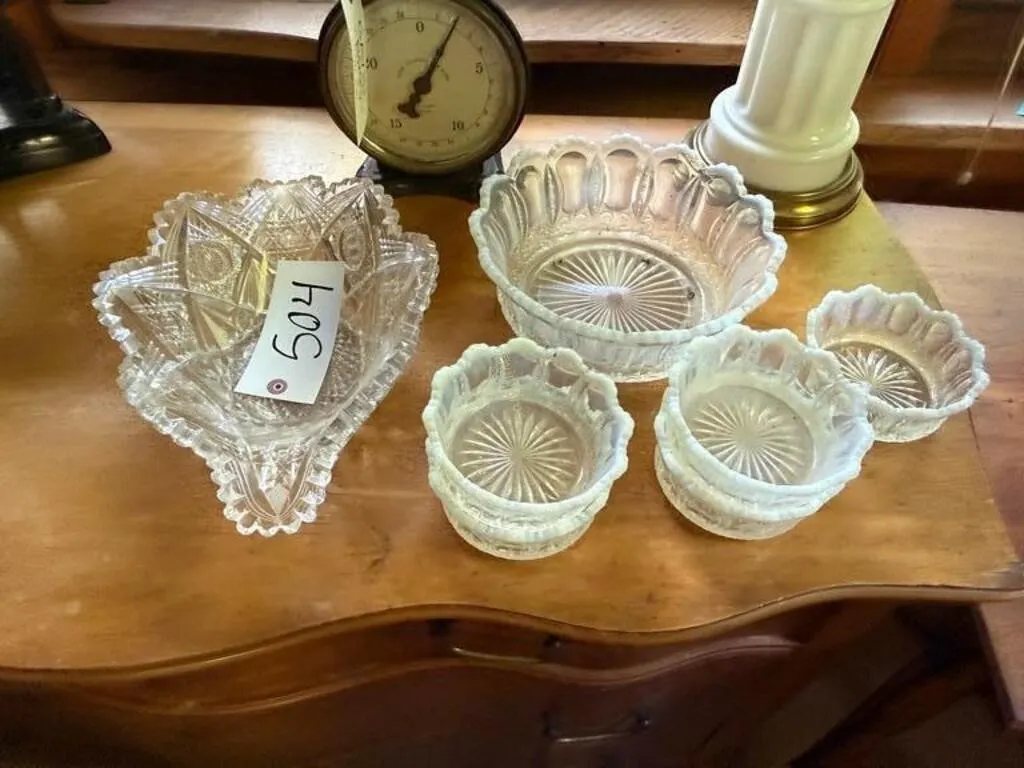 Jefferson Glass Co. Berry Set & cut glass bowl
