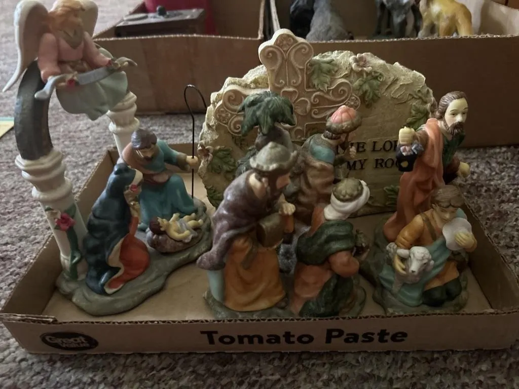 porcelain nativity set and rock