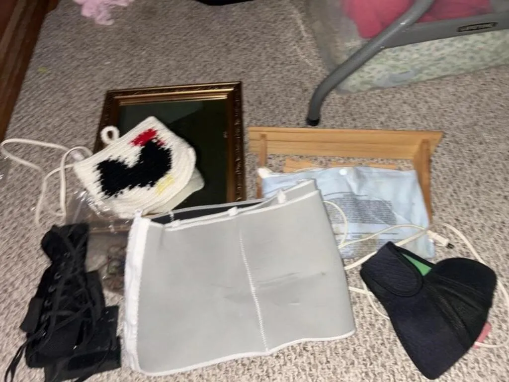 Light-up mirror, heating pad, shelf, knee pad