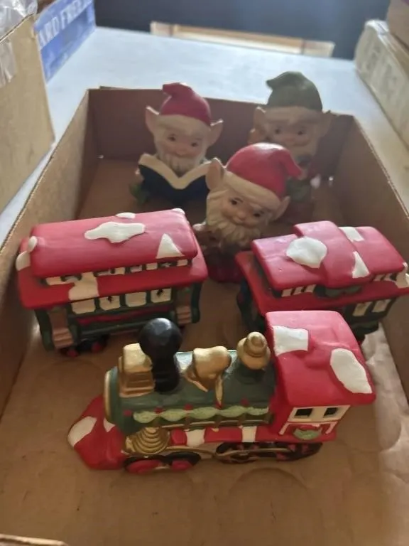 Ceramic train set and elves