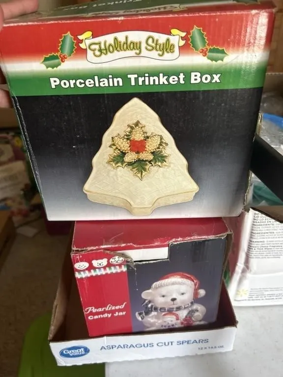 Porcelain Tinker box and Pearlized candy jar