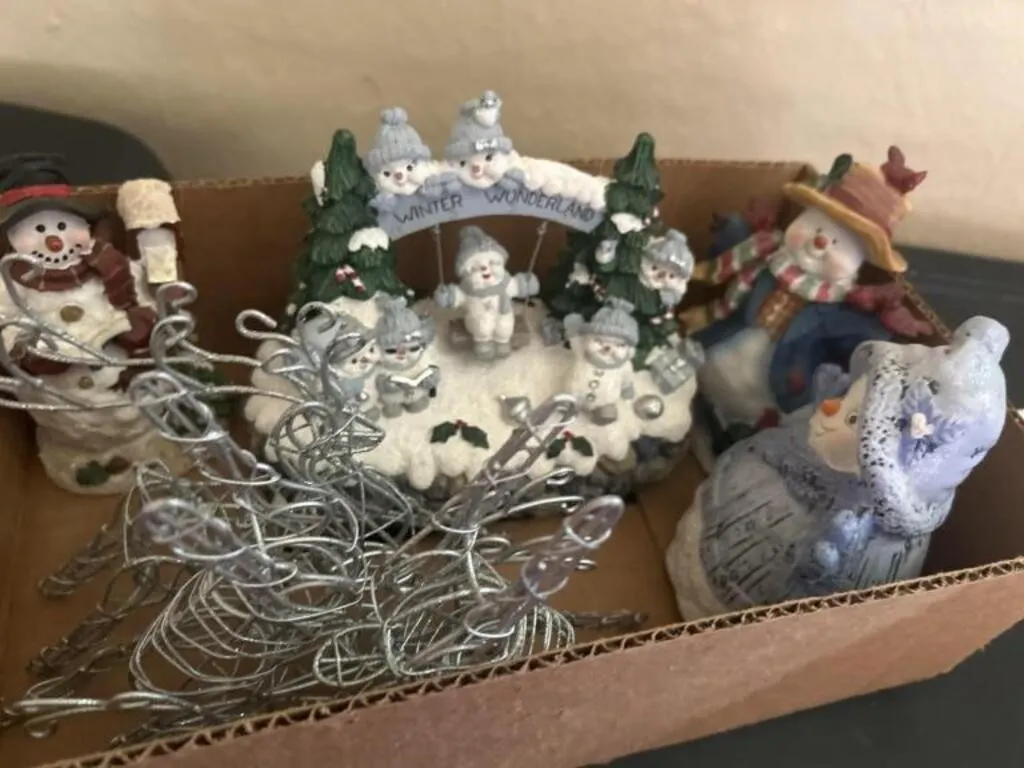 Ceramic snowman and wire reindeer