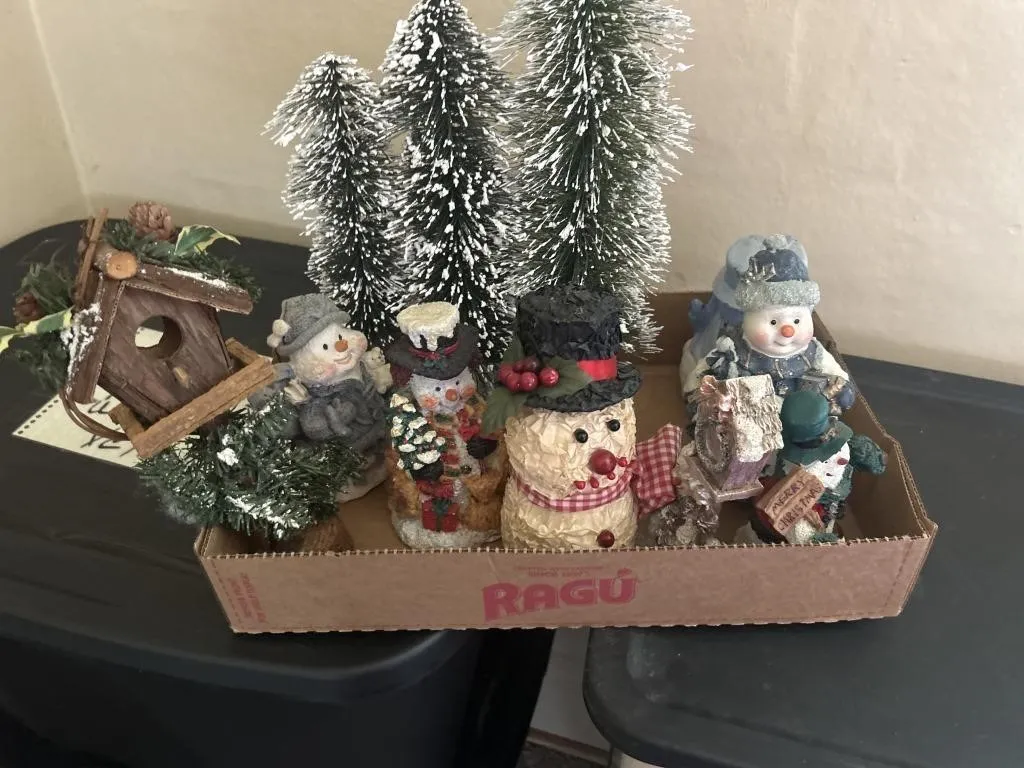 Ceramic snowman birdhouse Christmas trees