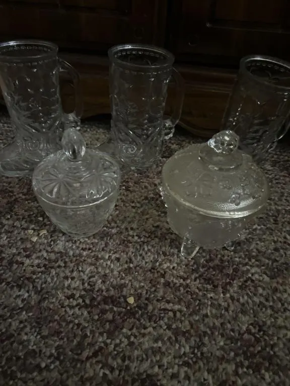 Glass boot cups, candy dishes